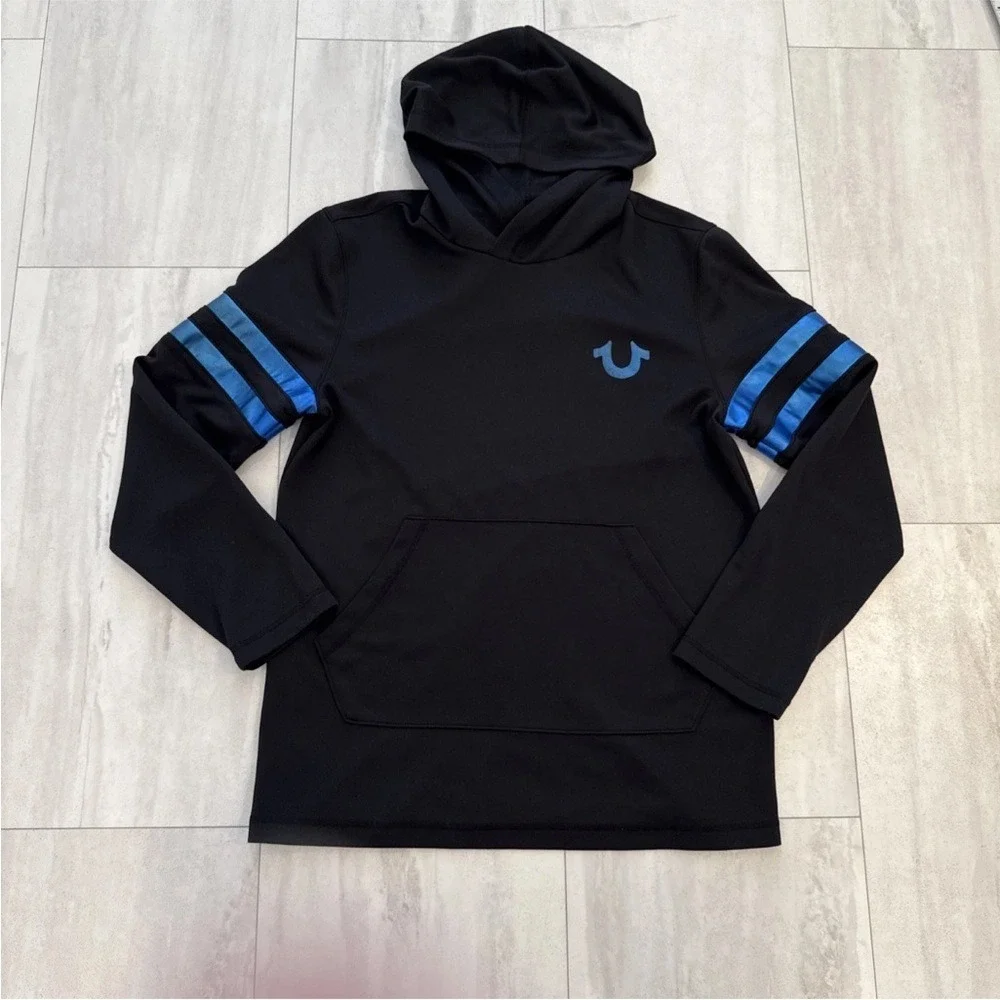 Mens True Religion Hoodie Black With Metallic Blue Accents Size L